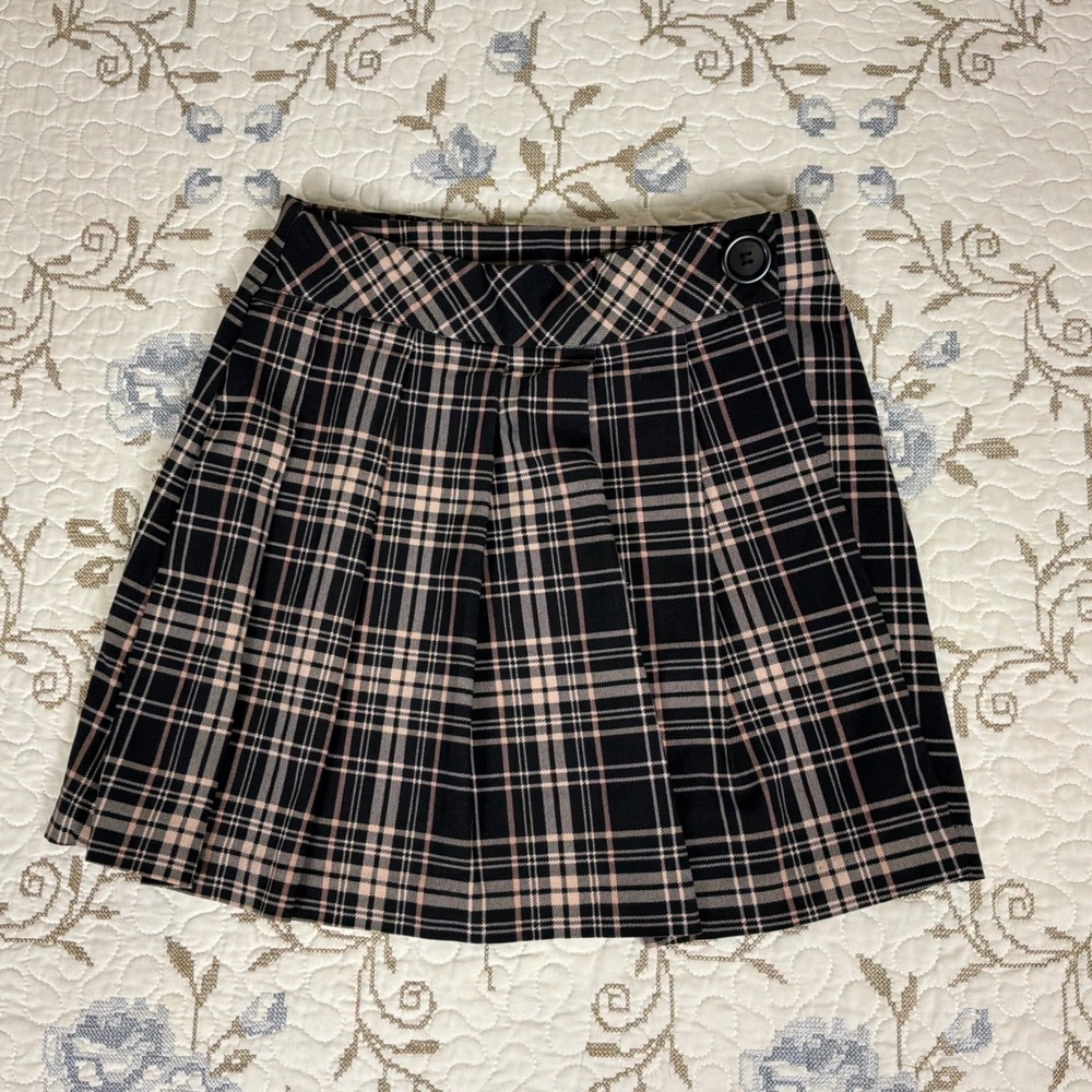 Joe Benbasset Pleated Mini Skirt Womens Medium Black Pink Plaid Vintage 0445